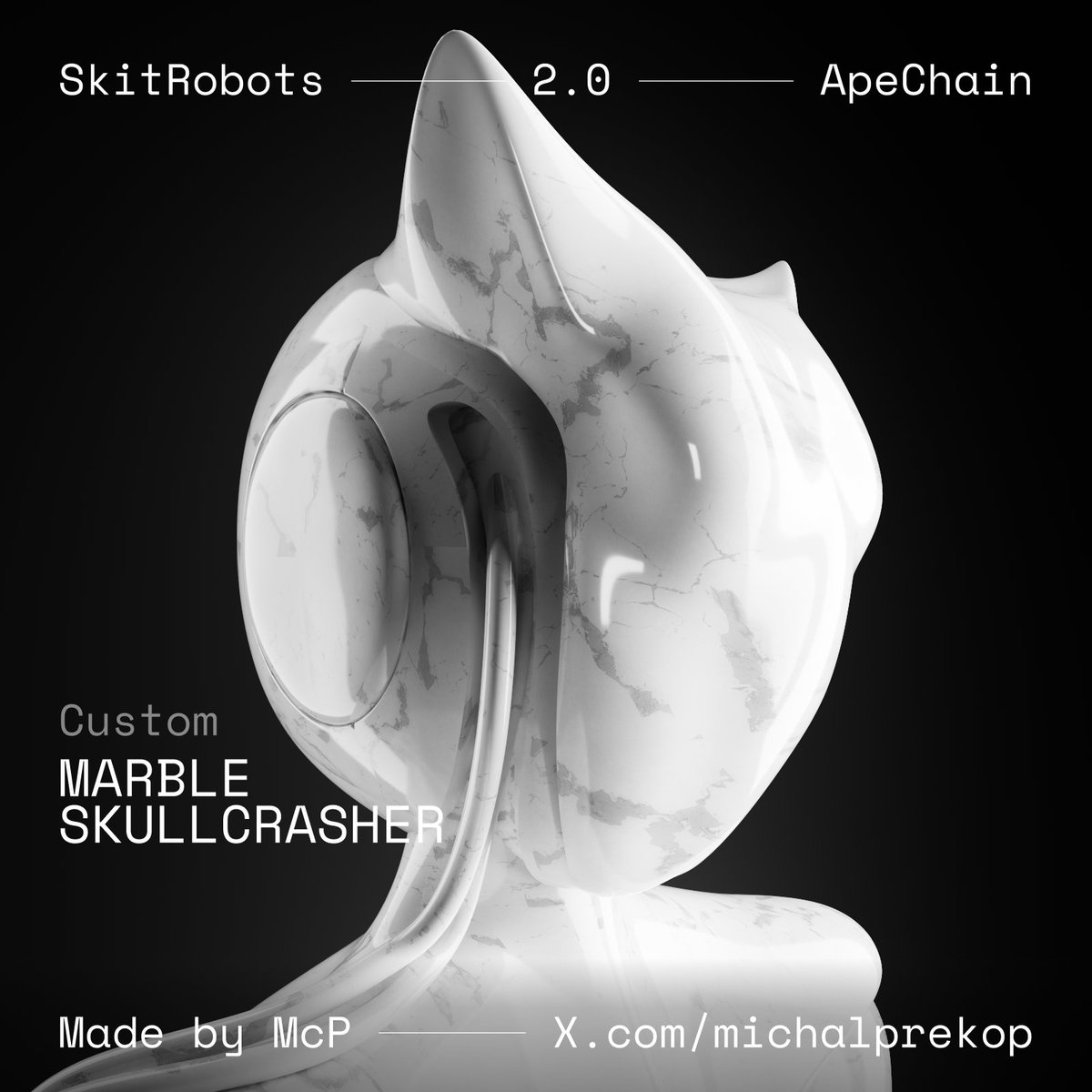 🛠️ Today, something rare emerged from the depths of the SkitVerse. Meet Marble Skullcrusher, a custom 1/1 SkitRobot.

A guardian unlike any other, forged in sleek marble, blending elegance and power. Not part of the collection. Not minted. Just… here. For now.

Will Marble
