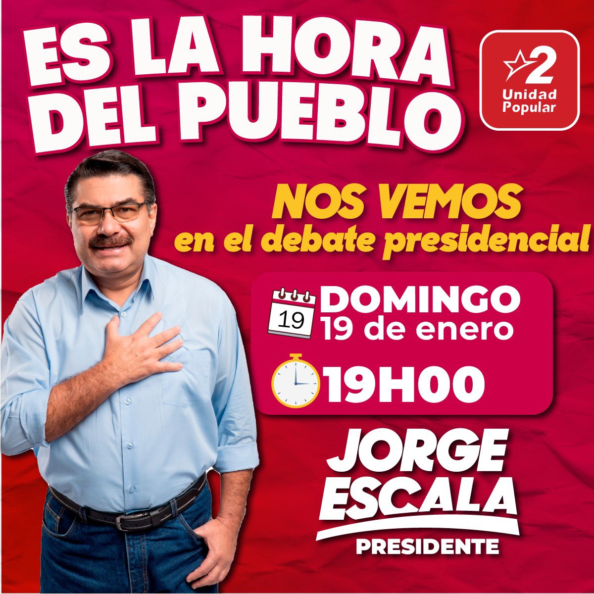 #DebatePresidencial| ¡ES LA HORA DEL PUEBLO! ✊🏽🚩 ¡ES LA HORA DE <a href="/EscalaJorge/">Jorge Escala</a> ! 🇪🇨 Vamos al Debate Presidencial ✌🏽

#UnidadPopular
#EleccionesEcuador2025
#DebatePresidencial