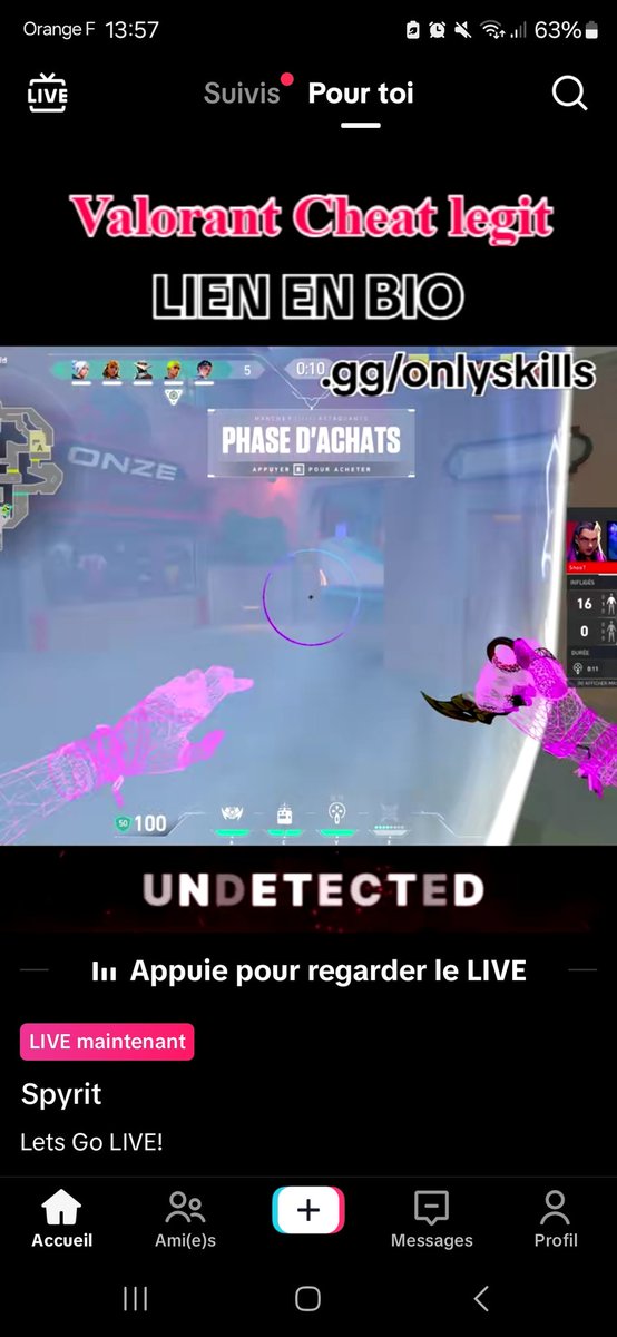 CalllMeStatic's tweet image. Tranquille sur tiktok et je tombe sur ça le mec avoue de cheat et qu'il a désactiver l'aim bot 🤣 sinon ouais j'aime bien @RiotGamesFrance @VALORANTfr