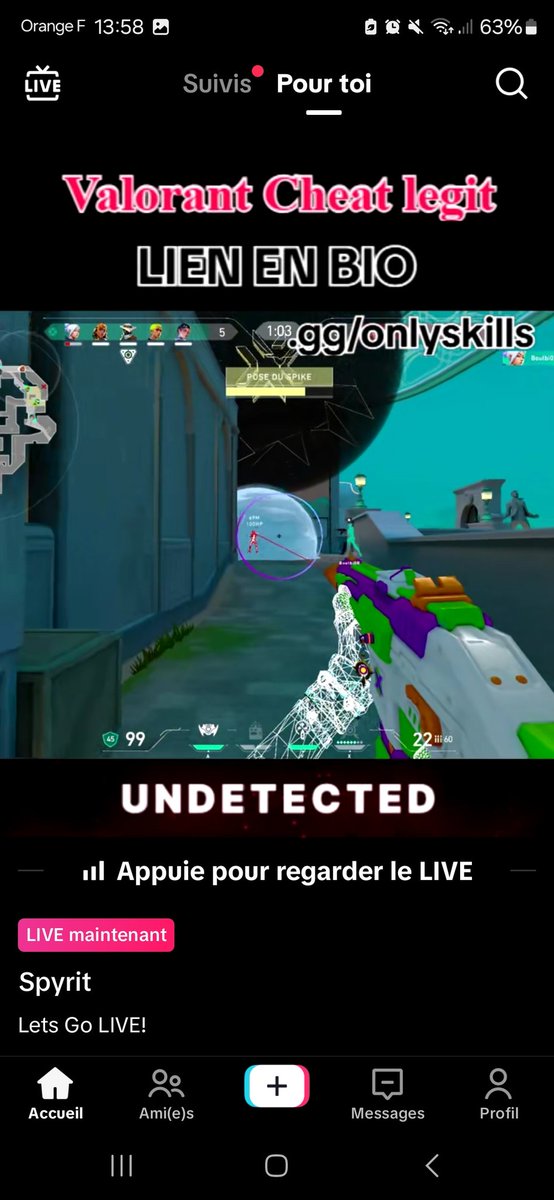 CalllMeStatic's tweet image. Tranquille sur tiktok et je tombe sur ça le mec avoue de cheat et qu'il a désactiver l'aim bot 🤣 sinon ouais j'aime bien @RiotGamesFrance @VALORANTfr