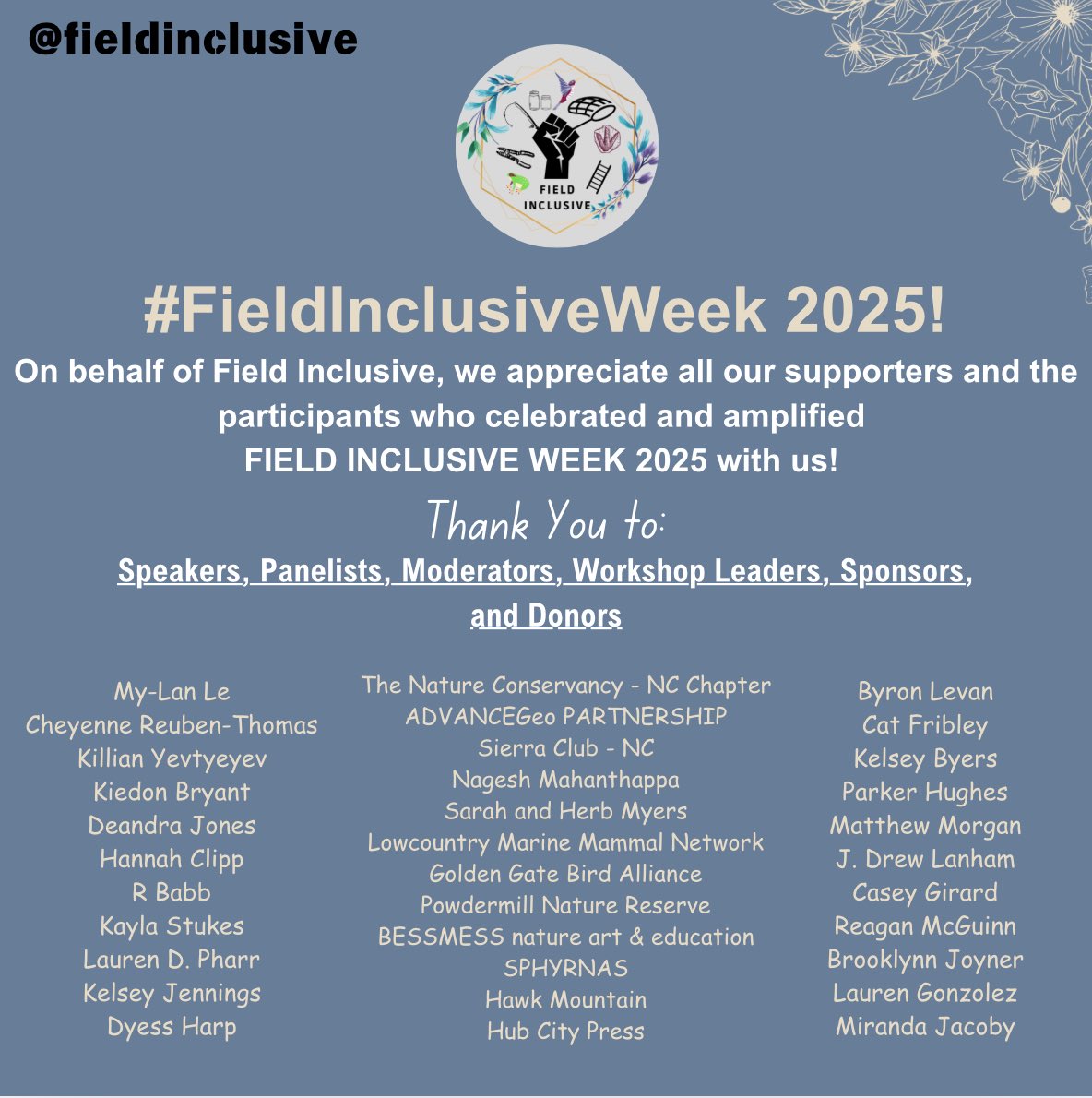 FieldInclusive's tweet image. “This week was so encouraging—while being realistic about the times we are living in, and studying in, and working in. Can’t wait until FI Week 2026, knowing that there will be other virtual offerings b/t now and then. Hats off to the FI team—you outdid yourselves!” – FI Week…