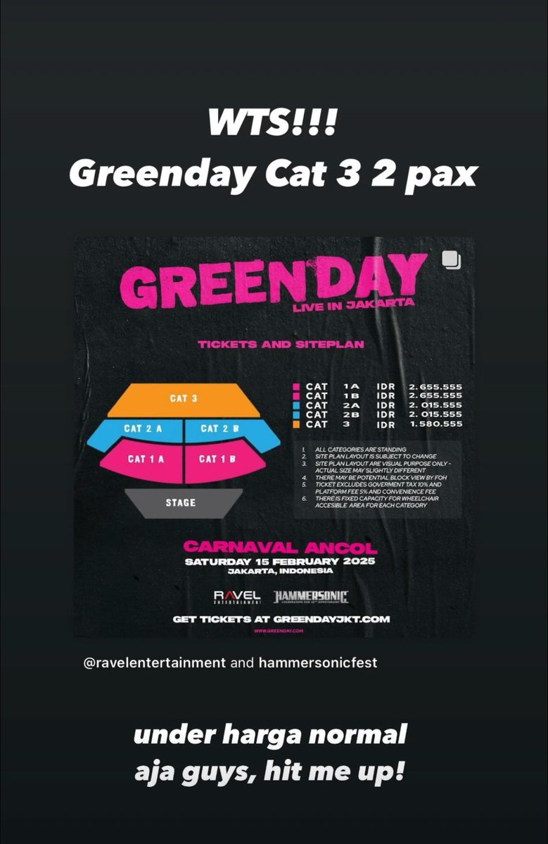 APrahapsari's tweet photo. WTS tiket greenday under harga normal, nama pribadi ygy. Cus hit me up! https://t.co/dRW8Pg53xM