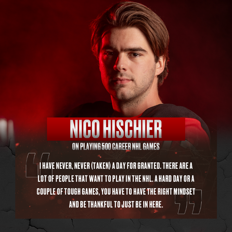 NJDevils's tweet photo. From Day 1, we knew Nico was going to be special. After 500 NHL Games, Cap is the heartbeat of the team.