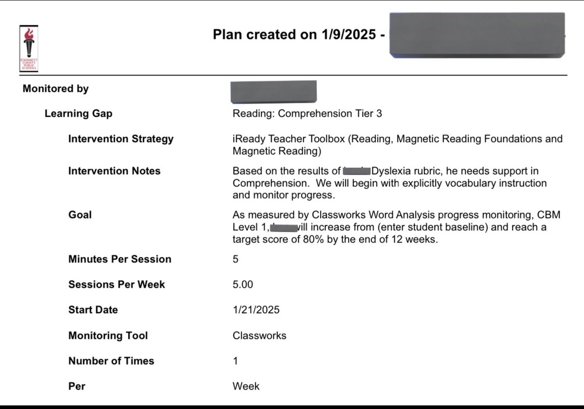 MissyPurcell's tweet image. Who can spot the 🚩 🚩 in this intervention plan for a 2nd grade student who was initially flagged by DIBELS in Kindergarten, but never received any support?