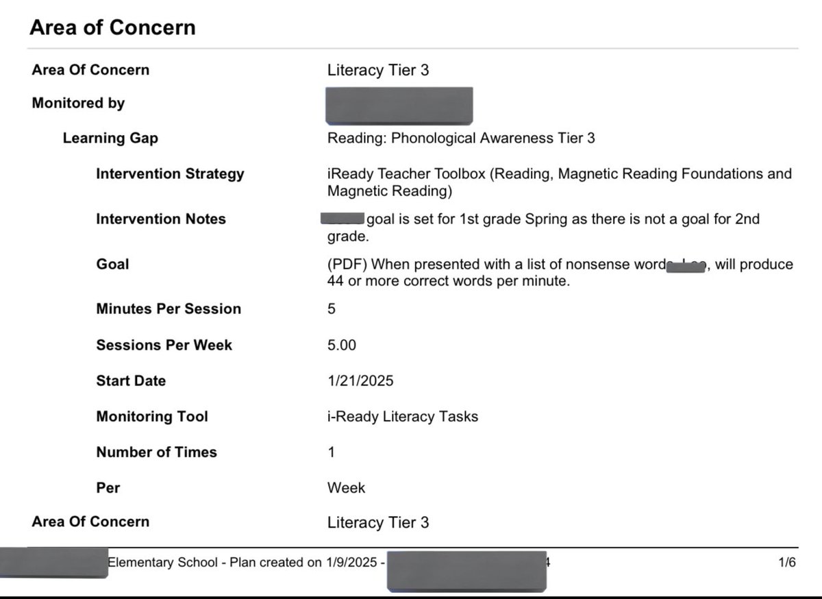 MissyPurcell's tweet image. Who can spot the 🚩 🚩 in this intervention plan for a 2nd grade student who was initially flagged by DIBELS in Kindergarten, but never received any support?