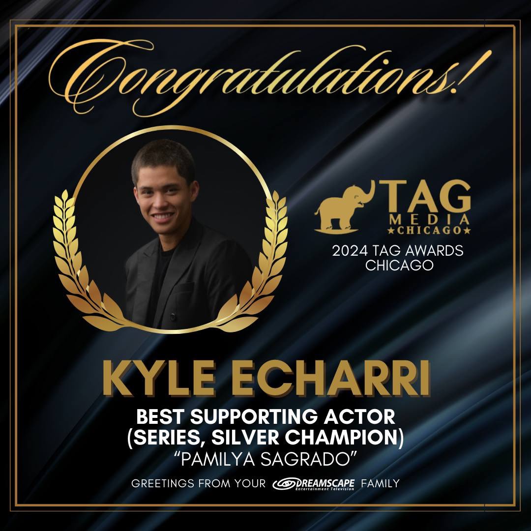 Congratulations, Kyle Echarri for winning Best Supporting Actor (Series, Silver Champion) “Pamilya Sagrado” at the 2024 TAG Awards Chicago! 🎉

We are proud of you! 💜