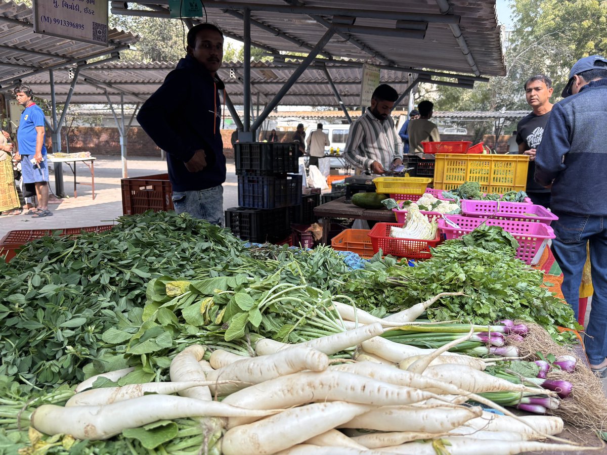 રવિવારની સવારે અમદાવાદમાં નવજીવન પ્રાંગણની મુલાકાત લેવાના બે સુંદર કારણો છે. કર્મ કેફેની બહાર ત્રણ કલાકનો વાચન કાર્યક્રમ થાય છે જ્યાં તમે બધા સાથે બેસી (ચાની ચુસ્કી સાથે) પુસ્તક વાંચી શકો છો. આ જ જગ્યાએ પાછળ ભરાતી હાટમાં તાજા શાકભાજી, દેશી કઠોળ, સિંગતેલ જેવી વસ્તુઓ ખરીદી શકો છો