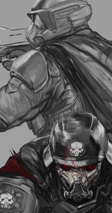 +some more Helldivers2 fanart WIP thing with Me+Blue <3 