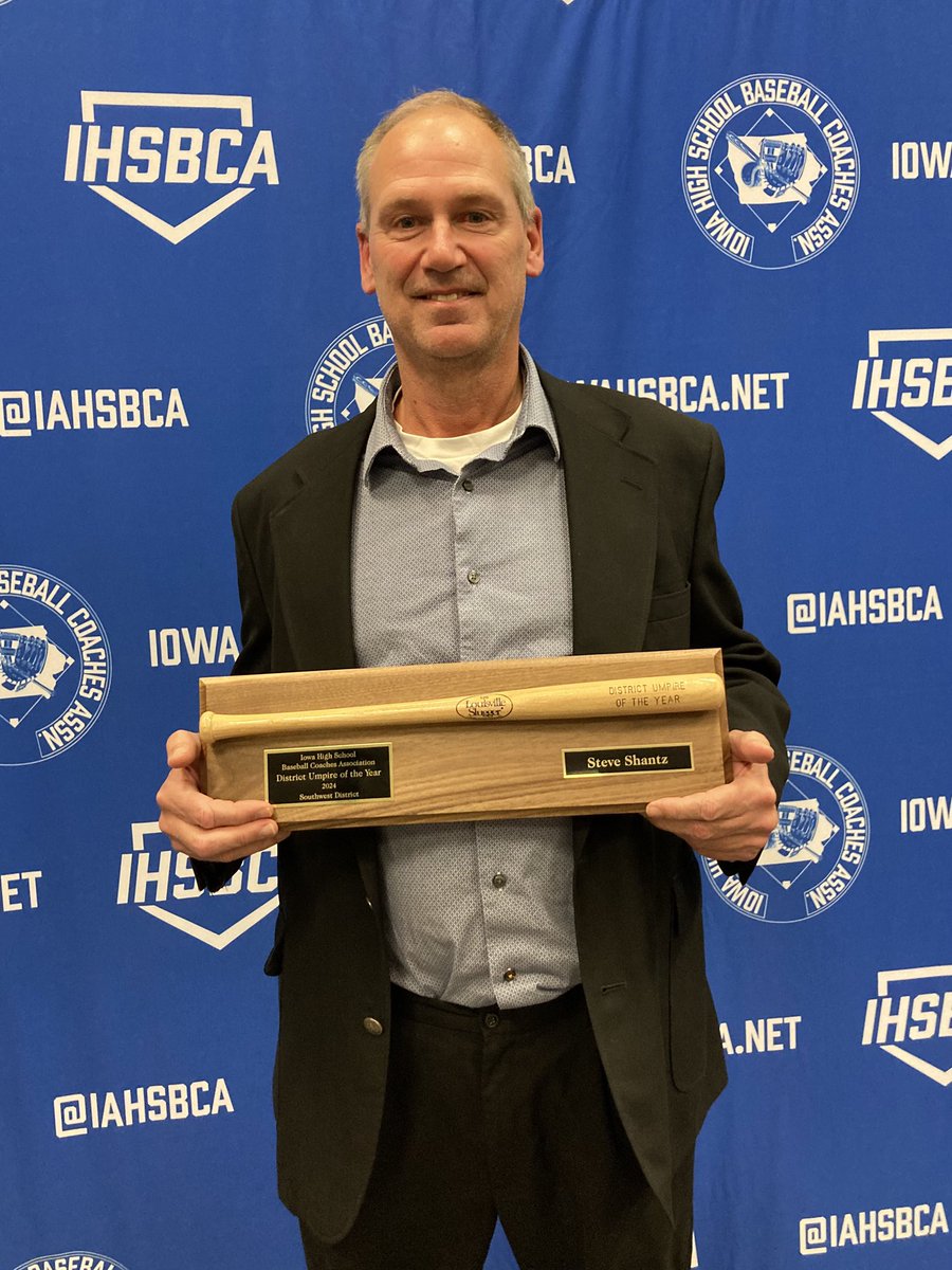 IHSBCA Umpires (@iaumpires) on Twitter photo 2024 SW District Umpire of the Year award to Steve Shantz from Greenfield
<a href="/IAHSBCA/">Iowa HS Baseball Coaches Association</a> 2024 SW District Umpire of the Year award to Steve Shantz from Greenfield
<a href="/IAHSBCA/">Iowa HS Baseball Coaches Association</a>
