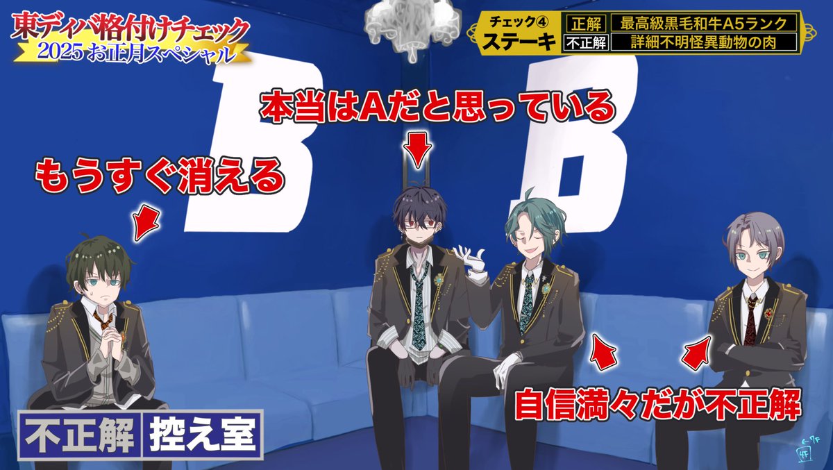 4kaidate_7kai's tweet photo. 今更すぎる格付けチェックパロです

理事長「みなさーん！寮ごとに分かれて一流をキープしてくださーい」

#東京ディバンカー
#東ディバ絵札 https://t.co/ADG5WlIGDG