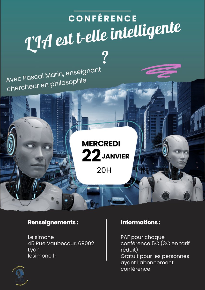 La 3ème et dernière conférence de notre cycle sur l'intelligence artificielle aura lieu ce mercredi.
Plus d'infos :
facebook.com/events/1544967…