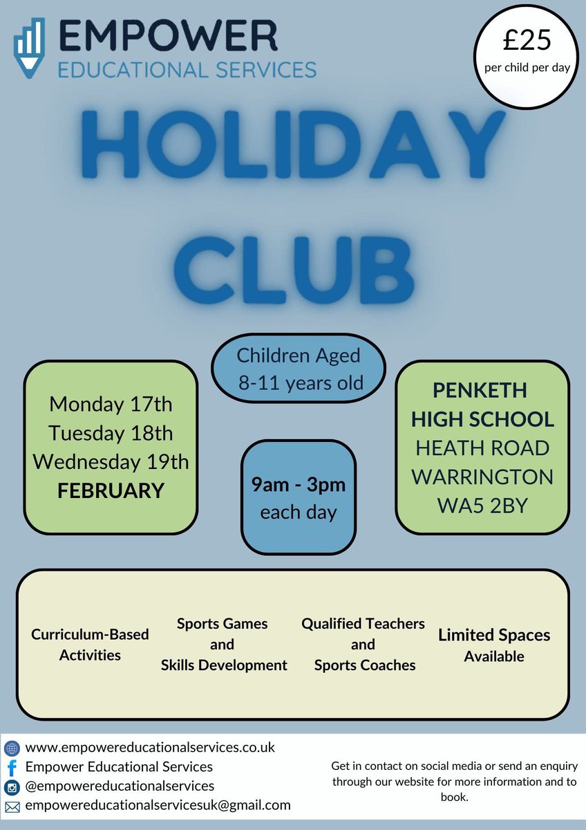 empowerES's tweet photo. ⭐February Half Term Holiday Club for Ages 8-11⭐

Designed specifically for children aged 8-11, our program offers an exciting mix of educational activities and sports, ensuring every day is packed with fun, learning, and development.

https://t.co/RkDsL5rtp9

#holidayclub https://t.co/9Q56Oh2cBO