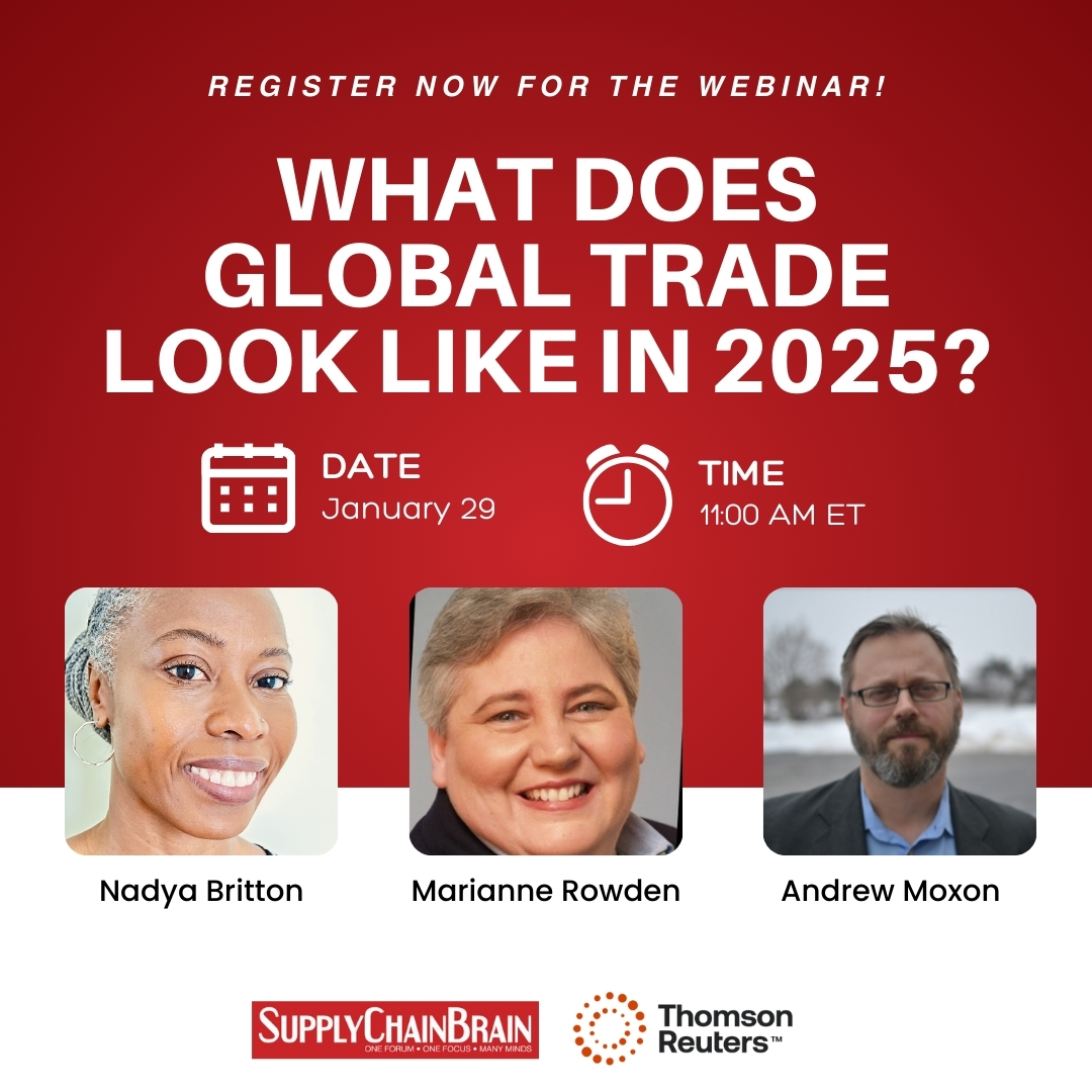 SCBrain's tweet image. Register Now: ow.ly/bpKR50UrtmA 
Are you prepared for the challenges of a changing global trade environment? Register for our upcoming webinar on January 29 to gain strategies to strengthen resilience and adapt to new policies. #ThomsonReuters #supplychainbrain