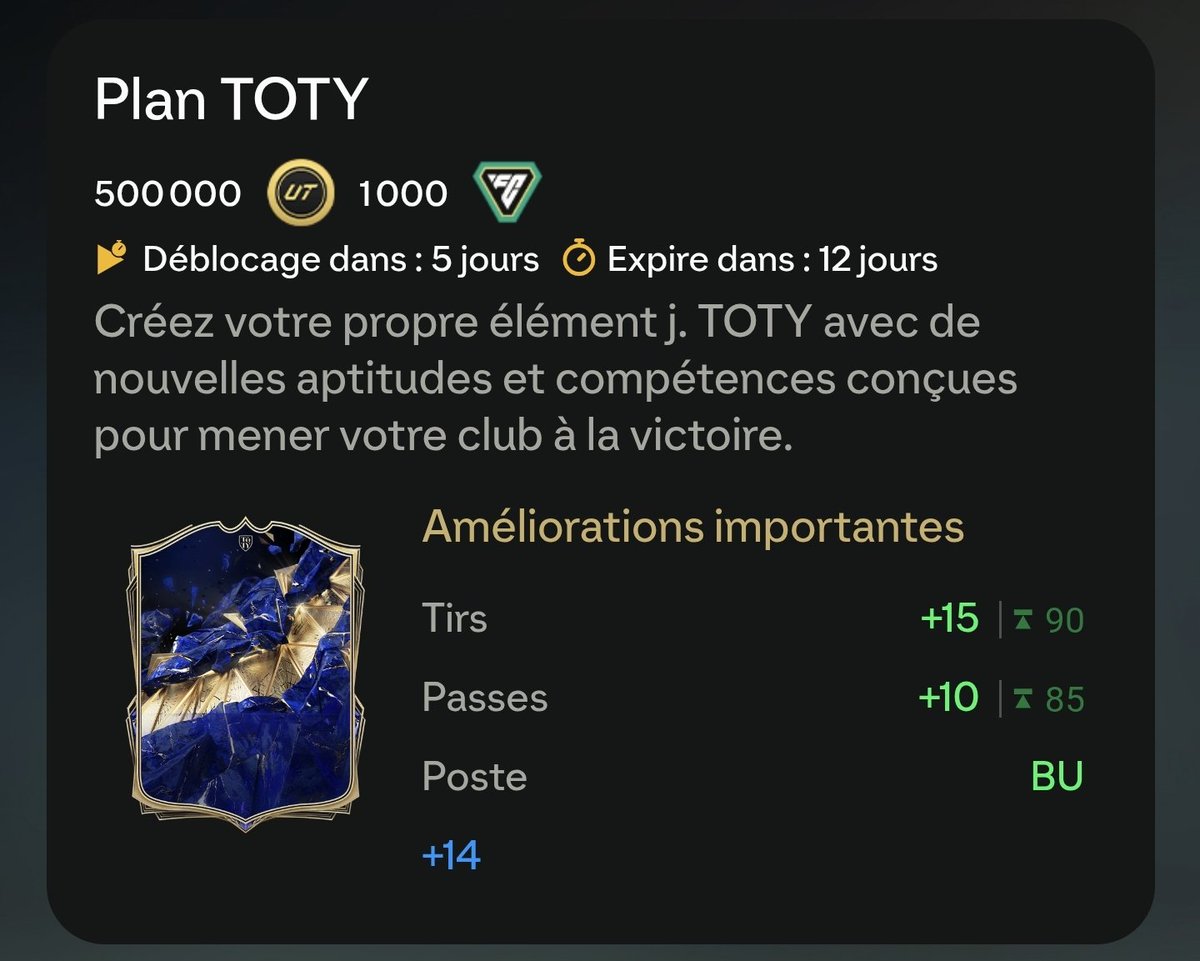 jomotiion's tweet image. 🎁 Concours ÉVOLUTION TOTY à 500k ⤵️

🍀 Je fait gagner à 2 personnes l'évo "PLAN TOTY" en point FC (2000 PFC) 

- Conditions :
❤️ LIKER et RT ce post. 
✅ Suivez-moi : @jomotiion
💬 Mettez en commentaire votre CONSOLE et le JOUEUR que vous allez faire Évo

⏳ Tirage demain 19H !…