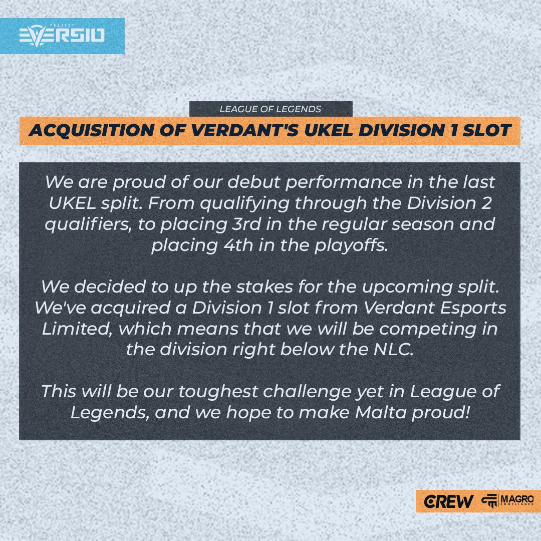 Project EVERSIO ๐ฒ๐น (@project_eversio) on Twitter photo โ ๏ธ Important Announcement regarding our League of Legends team โ ๏ธ
๐ฒ๐น Aiglos
๐ฒ๐น Drakur
๐ฒ๐น <a href="/Brikkun1/">Brikkun</a>
๐ฒ๐น Starforger
๐ฒ๐น <a href="/Awaken_LoL/">Awaken</a>
๐ฒ๐น <a href="/Dexolutelol/">Aconic ๐ฒ๐น</a>
๐ฒ๐น livingdream
<a href="/TheUKEL/">UKEL presents: 4 Nations</a> #EverWin ๐ โ ๏ธ Important Announcement regarding our League of Legends team โ ๏ธ
๐ฒ๐น Aiglos
๐ฒ๐น Drakur
๐ฒ๐น <a href="/Brikkun1/">Brikkun</a>
๐ฒ๐น Starforger
๐ฒ๐น <a href="/Awaken_LoL/">Awaken</a>
๐ฒ๐น <a href="/Dexolutelol/">Aconic ๐ฒ๐น</a>
๐ฒ๐น livingdream
<a href="/TheUKEL/">UKEL presents: 4 Nations</a> #EverWin ๐