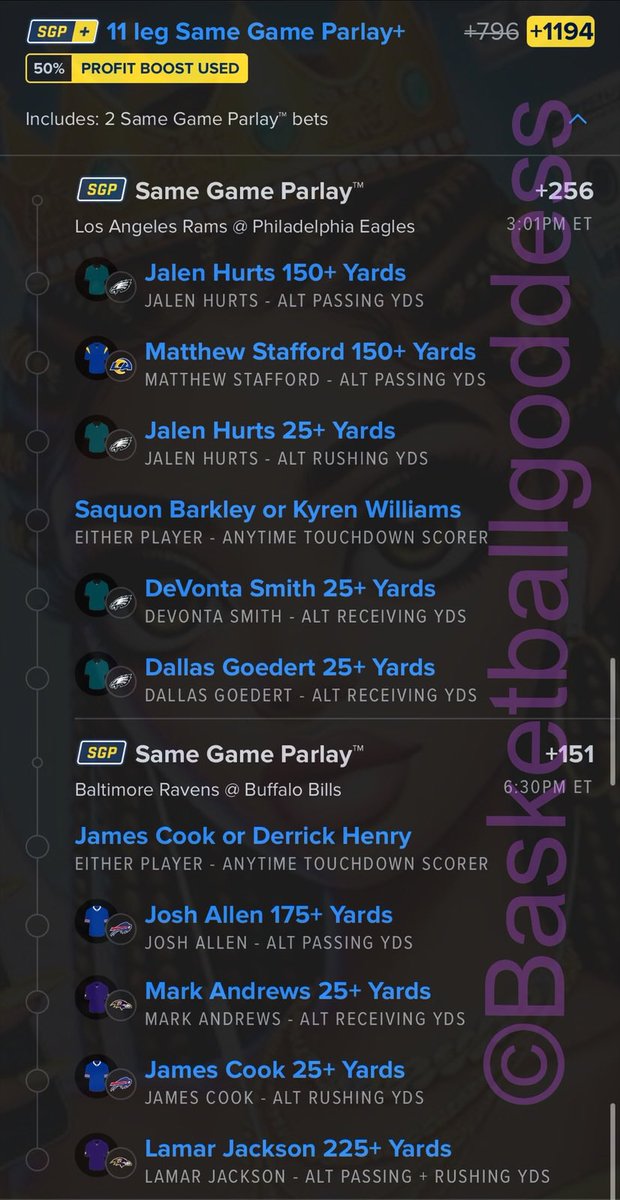BrookieJ07's tweet photo. My favorite NFL slip today cuz how this don’t hit 🤷🏽‍♀️ 

Check out my bet on FanDuel Sportsbook! 
 https://t.co/3mfm7Q4Oea https://t.co/AArL89P4Wu