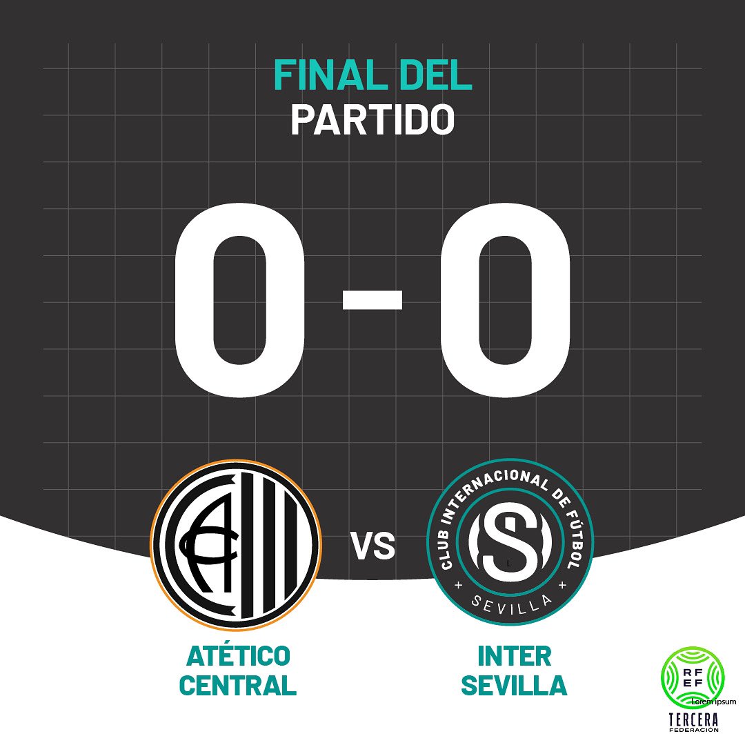 🔚 FINAL

¡Reparto de puntos frente al <a href="/ClubAtlCentral/">Club Atlético Central</a> !

90’ | 0-0

#InterSevilla #TerceraFederacion #EsenciaSevilla