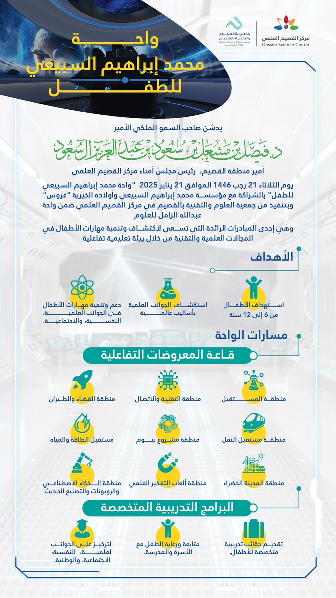 QscienceCenter's tweet photo. أطفال اليوم هم قادة الغد، وبإبداعهم نبني مستقبلًا مشرقًا🌟
في #واحة_السبيعي_للطفل ، نعمل على تنمية مهارات أطفالنا في مجالات العلوم والتقنية،
 بما يتماشى مع أهداف رؤية 2030 لصناعة جيل مبدع يقود التقدم والابتكار🚀 https://t.co/OZICulKEuO