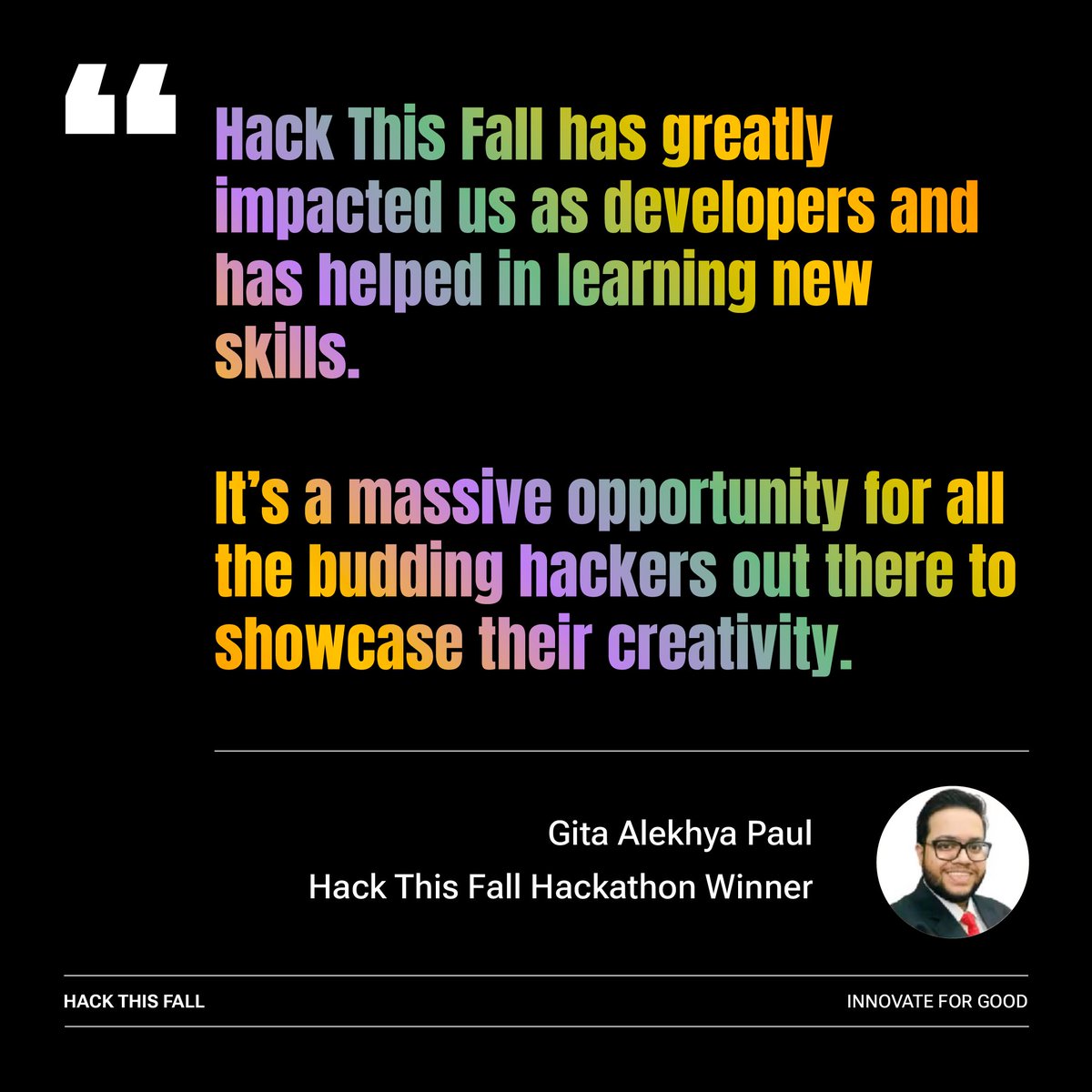 hackthisfall's tweet photo. Rewind to Hack This Fall narratives! 📻

Hear from our winner, Gita Alekhya Paul, as he shares his incredible journey and experience at Hack This Fall. 🏆

Check out what @gitaalekhyapaul has to say! 🎙️

#HackThisFall2025 #HackThisFall #HTFCommunity https://t.co/Y26CRv7DbP
