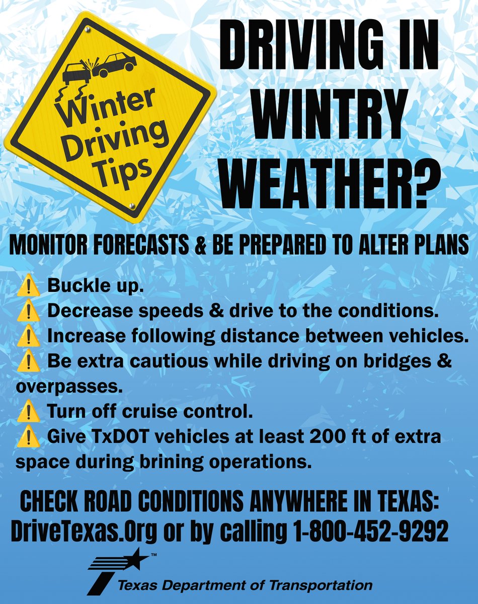WINTER DRIVING TIPS. Monitor local forecasts and be prepared to alter your plans. And, remember your safest driving habits if it is necessary to travel in winter weather conditiions. #BeSafeDriveSmart