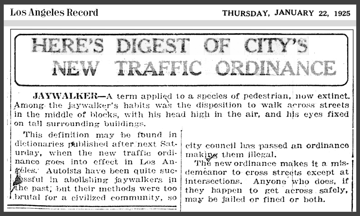 PeterNorton12's tweet photo. The Los Angeles Traffic Ordinance of 1925 went into effect 100 years ago next Friday, January 24. The new law gave motorists priority in the city’s streets and became the model ordinance for the whole country. https://t.co/n57AuARXif