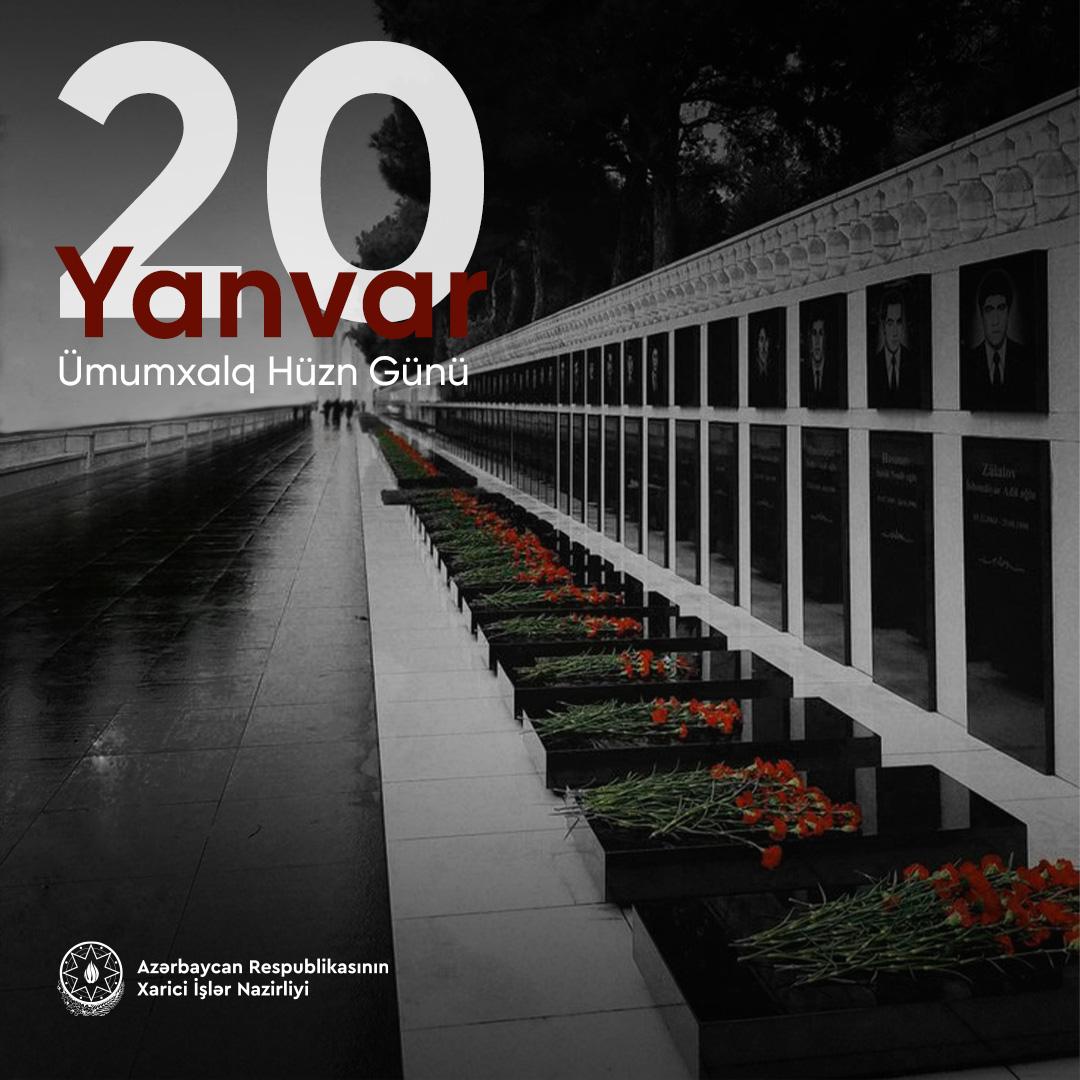 Azərbaycan Respublikasının müstəqilliyi uğrunda mübarizənin, xalqın sarsılmaz iradəsinin və vətən sevgisinin nümayişi olan 20 Yanvar faciəsində canlarını qurban vermiş bütün qəhrəmanlarımızı hörmətlə yad edirik. 

20 Yanvar hadisələri Azərbaycan tarixinin kədərli səhifəsi olmaqla
