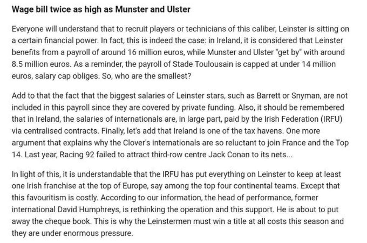 The most telling statistic is 16 million euro Leinster budget vrs 8 million for munster and Ulster