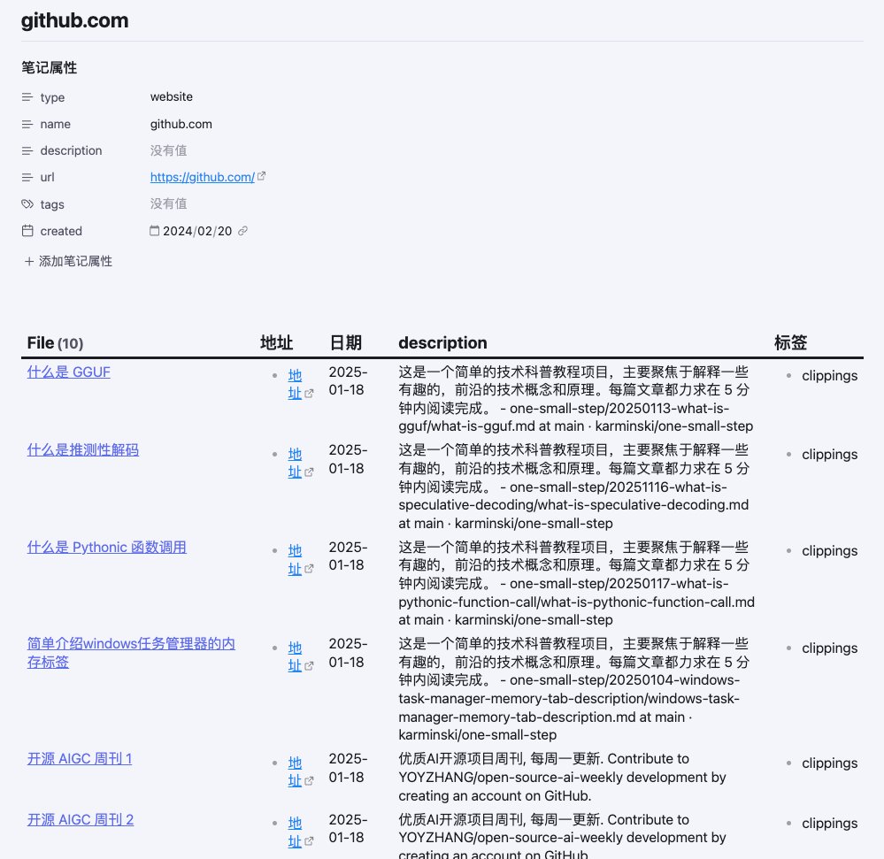MaxieeWong's tweet image. 新文章《RaySystem Vol.024:Obsidian Database Folder + DataView 搭建网页剪藏大盘》mp.weixin.qq.com/s/O4_oLqpZAWZZ…
在上一篇中,使用 #Obsidian Clipper 在 Obsidian 中实现了网页剪藏,但是缺少一个大盘展示。在文本中,通过 Database Folder + #DataView,添加站点和全局维度的大盘展示。