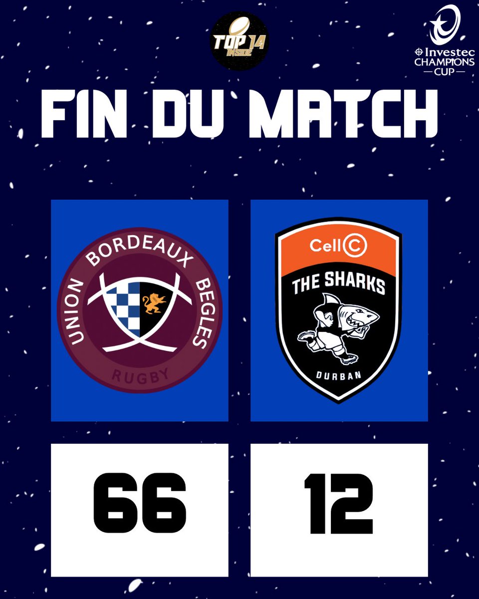 TOP14_inside's tweet photo. 𝙁𝙄𝙉 𝘿𝙐 𝙈𝘼𝙏𝘾𝙃
20/20 POUR L’UBB !!!! 🤩🤟🏻
Les Bordelais auront le privilège de recevoir jusqu’en demi finale !!!! 👊🏻😳
🍇 6️⃣6️⃣-1️⃣2️⃣ 🖤🤍
#UBBSHA | #UBBvSHA | #ChampionsCup https://t.co/5tOv9ilas4
