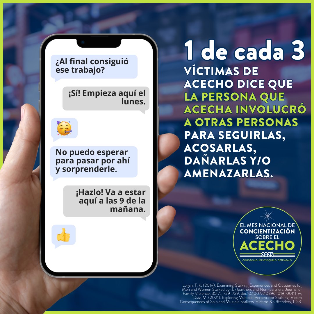 followuslegally's tweet image. Las personas que acechan suelen recurrir a terceras personas para obtener información sobre sus víctimas. Estas personas en común pueden no saber que están ayudando a una persona que acecha cuando la persona agresora parece tener buenas intenciones. #NSAM2025 #KnowItNameItStopIt