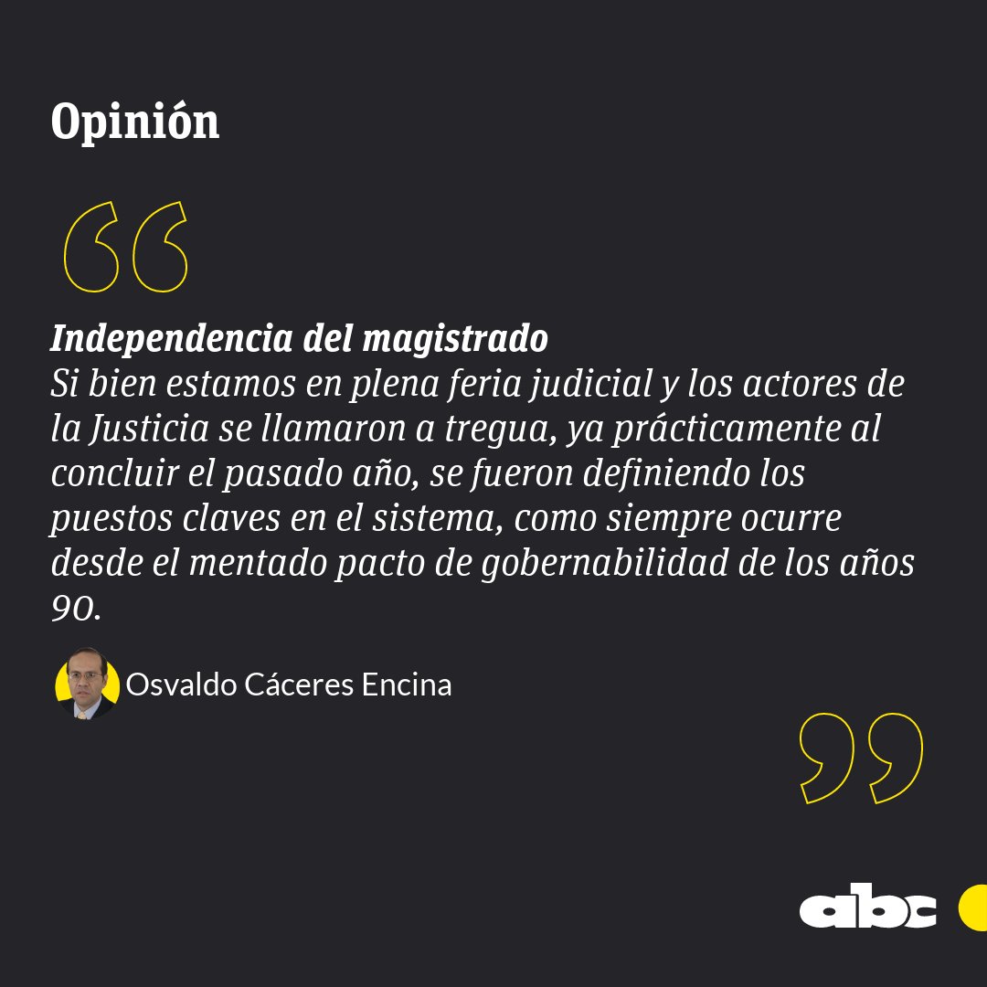 ABC Digital (@abcdigital) on Twitter photo #OpiniónABC | "Independencia del magistrado", por <a href="/OsvaldoCaceres/">Osvaldo Cáceres Encina</a>.
📱👉 abc.com.py/opinion/2025/0…
🔴 WhatsApp: whatsapp.com/channel/0029Va… #OpiniónABC | "Independencia del magistrado", por <a href="/OsvaldoCaceres/">Osvaldo Cáceres Encina</a>.
📱👉 abc.com.py/opinion/2025/0…
🔴 WhatsApp: whatsapp.com/channel/0029Va…