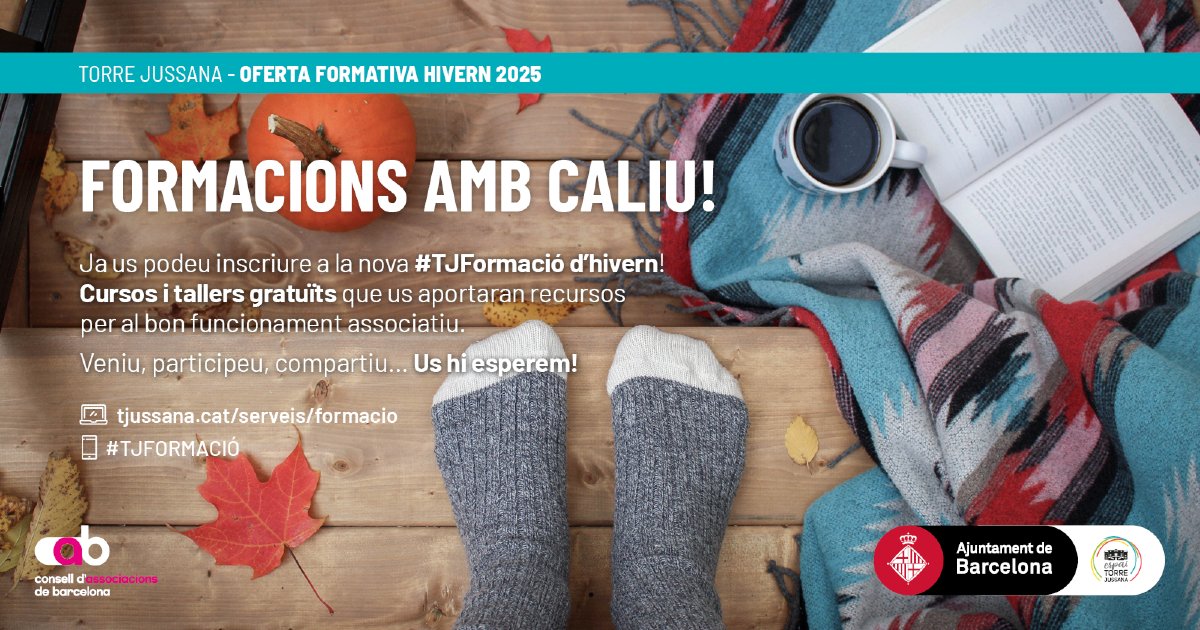 Voleu saber com dissenyar estratègies per potenciar la participació interna i enfortir la vostre base social? 🧐
Ja us podeu inscriure a la #TJFormació d’hivern!
Passeu un hivern al caliu del coneixement!🔥

🔗 bit.ly/3BTGpOa