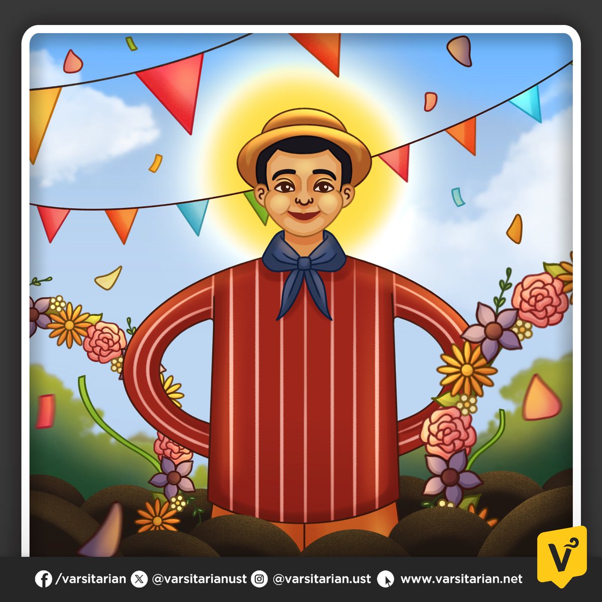 varsitarianust's tweet photo. #TOMASining: “Ang Higante”
Ni Roy Rene Cagalingan
Mula sa “Montage: Enduring the Storms of the Ages,” The Varsitarian Literary Magazine (Vol. 12, 2014)

Dumating ka sa kalye nang nagsasayaw.
Ang mga banderitas ay pumapalakpak,
mga kamay na makikinang sila habang
ang araw ay bahagya mong natakpan.

Ang mga bata ay nasa labas na at nag-aalmusal
ng torotot at tambol ng inarkilang banda.

Parang may sinasabi ka
nang tumitig ang mga papel
na matang hindi pumipikit.
Sabay hilis ng paningin,
isang tsubibo ng kulay.

(Dibuho ni Aisha Sofia M. Fortes/ The Varsitarian)