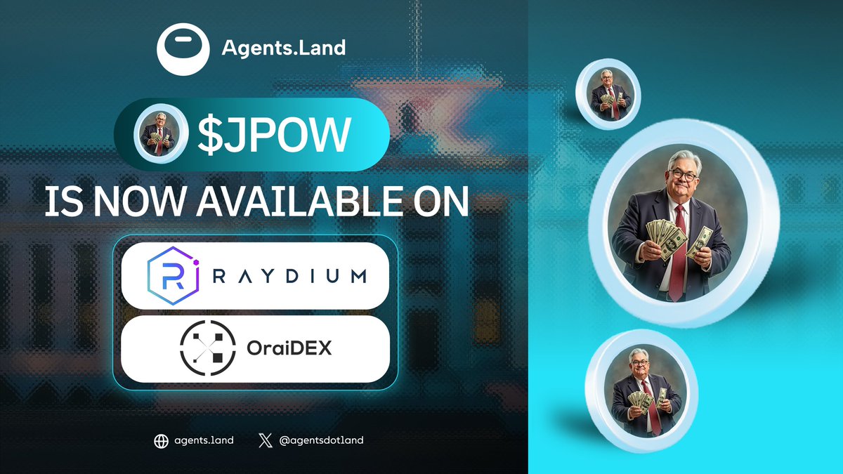 🔥 $JPOW Successfully Graduates on Agents.land 

And that's it! $JPOW has officially wrapped up its Public Round and completed liquidity migration to Raydium and OraiDEX!

💲 CA (Solana): orairHM3Yw2PbTfCty1PXy7tEUx3uBMfjouNbm4KnRJ
💲 CA (Oraichain):