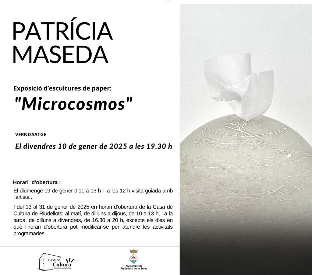 patricia_maseda's tweet image. Gràcies per assistir avui a la visita guiada de l’#exposició #microcosmos, on hem parlat de conceptes universals relacionats amb la #identitat des de l’element simbòlic de l’ànima: el #mirall

🗓️ Fins al 31 de gener

#casadeculturadellots
#volumsimaginaris
#art #paper #escultura
