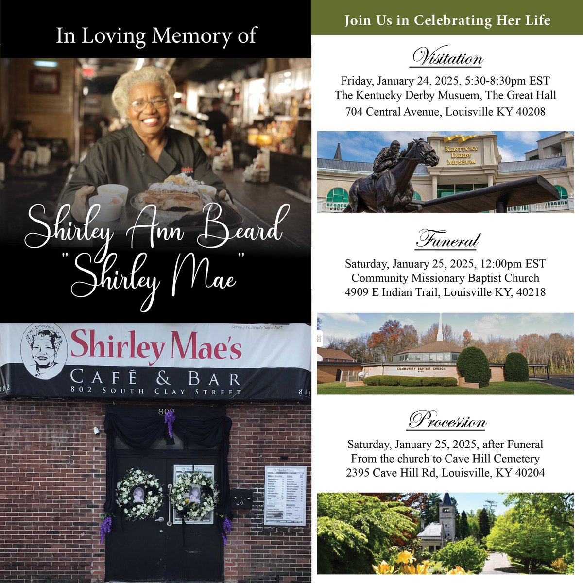 JBellaGraphics's tweet image. #louisville #Kentucky — My family and I welcome folks to join us in celebrating the life and legacy of Shirley Ann Beard (Shirley Mae). We thank you all for the acts of kindness that have been extended in this difficult time. Thank you! See the funeral arrangements attached.