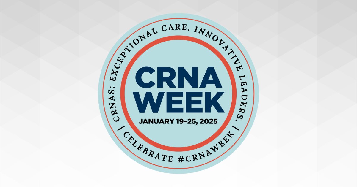 Since 2000, National CRNA Week has been an annual celebration of the more than 74,000 Certified Registered Nurse Anesthetists and nurse anesthesia residents in the United States. Celebrate #CRNAWeek with us January 19-25, 2025!