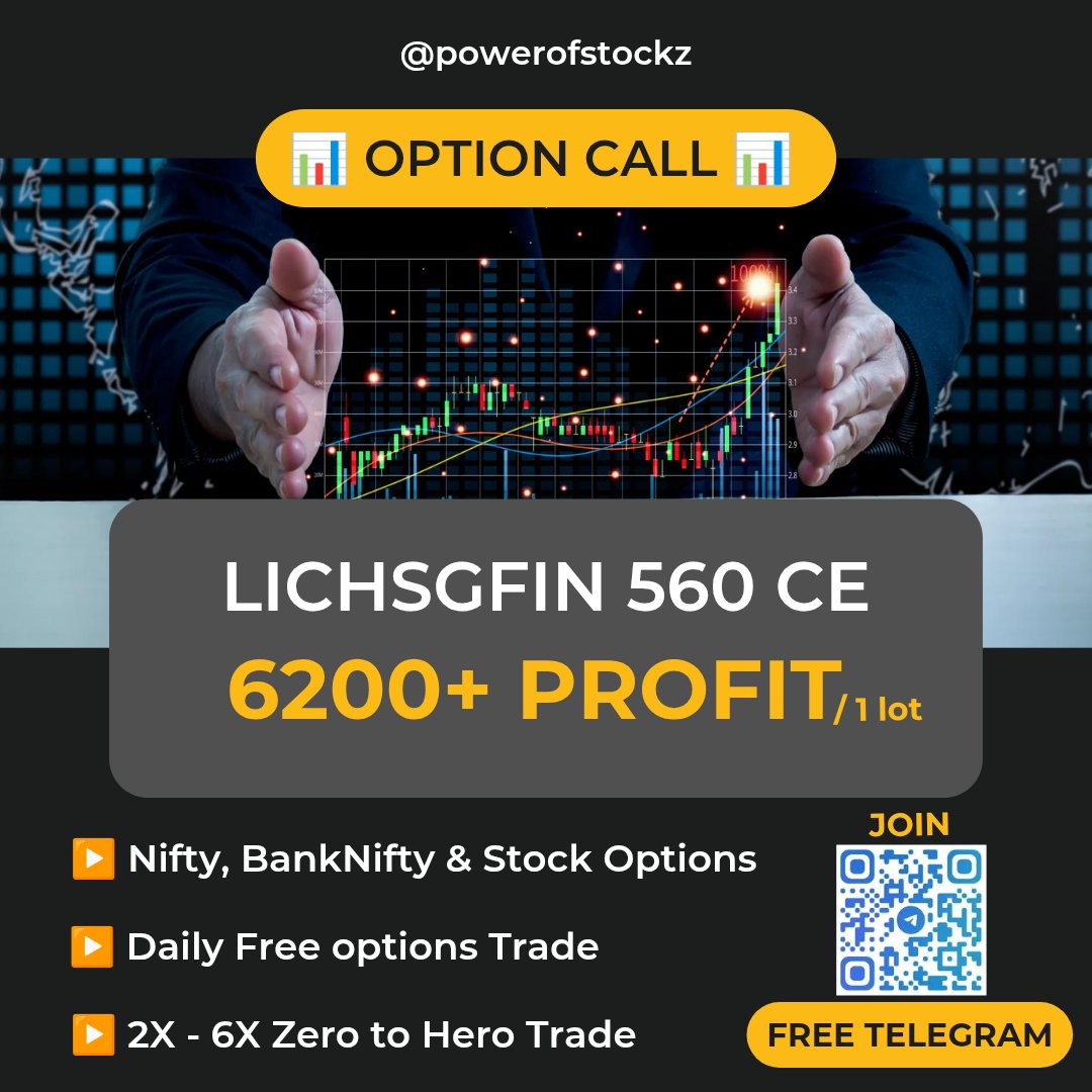 powerofstocking's tweet photo. We suggest LICHSGFN options trade on free telegram channel.
Members made 6200+ profit💚
Tomorrow we will suggest Highly accurate option Trade on telegram.
#Nifty #Trump #stockmarkets #reliance #lichsgfn #lic #finance #hdfc

Visit once👇
https://t.co/nZ3Bm47pxQ https://t.co/MBmglZmVlc