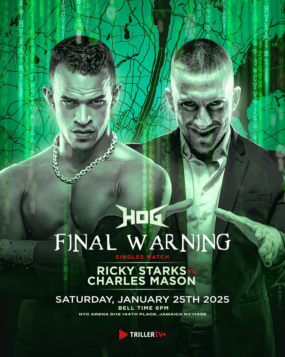 HOGwrestling's tweet image. This Saturday!
#FinalWarning 
NYC Arena

After ruining his Championship match Friday night, @starkmanjones seeks revenge on @CharlesMas0n and halt his reign of terror over HOG. 

Live on @FiteTV 
Tickets: tickettailor.com/checkout/view-…