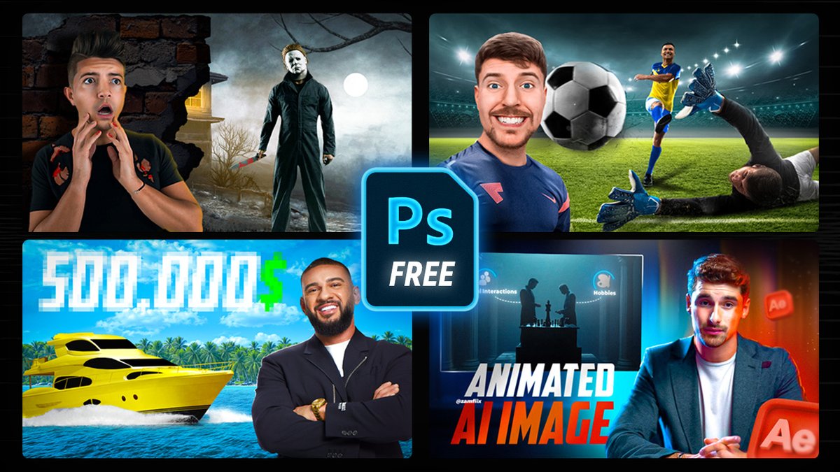 Zamfiix's tweet image. ‼️FREE PSD‼️
Giving these PSDs away for FREE feels borderline illegal... but here we are! 🤯
📩4 Thumbnail Designs—completely FREE.
Here’s how to get them: follow me, like this post, retweet and comment "Done"