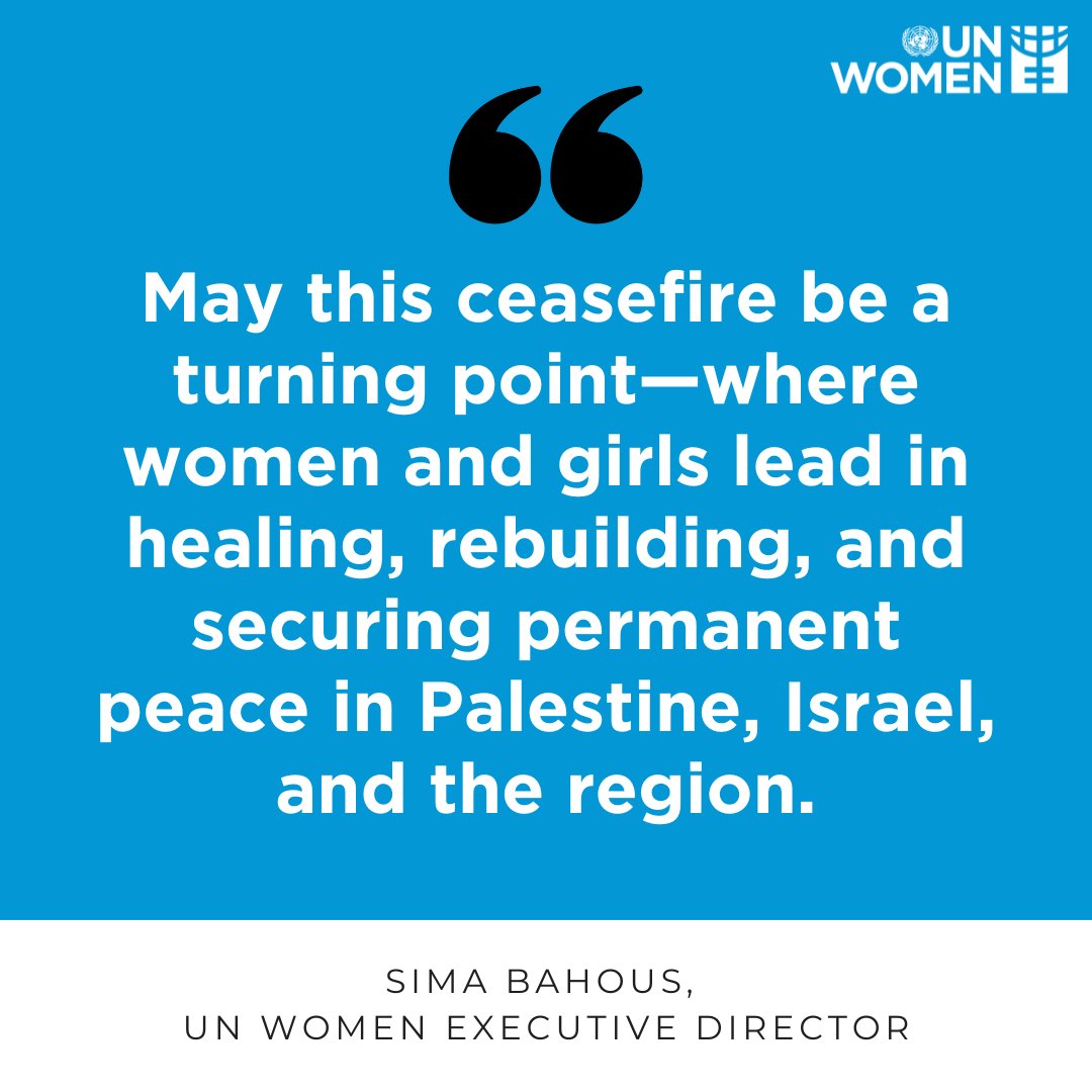 .<a href="/UN_Women/">UN Women</a> welcomes the ceasefire agreement in Gaza, including the hostage release deal, which went into effect today.

Read our full statement here: unwo.men/8hOg50UJ7mr