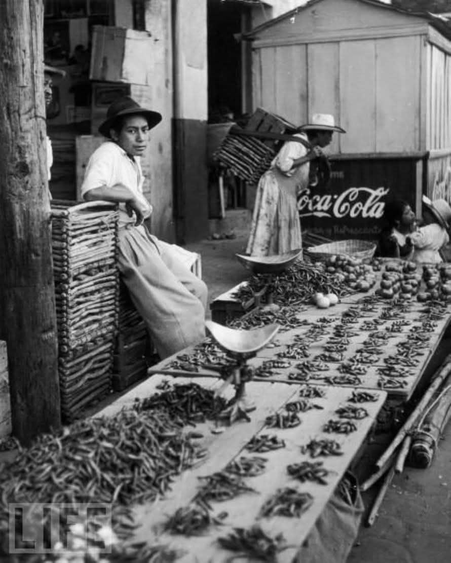 XaviBarbeta's tweet photo. Puebla, Mèxic, 1955. Venedors de "chiles" al mercat de San Pedro Cholula. El "chile" és un tipus de vitet o bitxo. 
📷 Autoria no acreditada
Font: TIME/LIFE https://t.co/HThJctE1uE