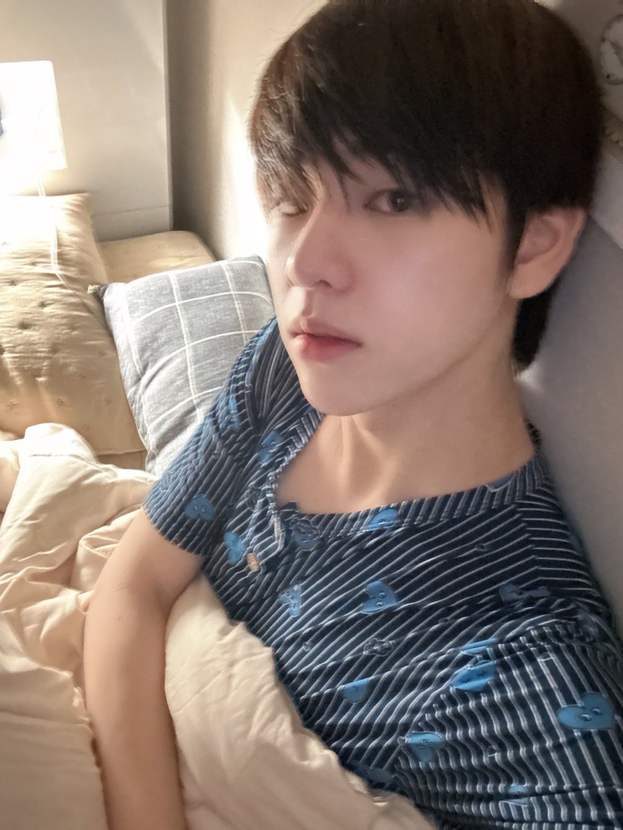 with_dongyun's tweet photo. His bed selfie always look like a kid.. cutest 🫧💙 https://t.co/l30Hx1Hvgk