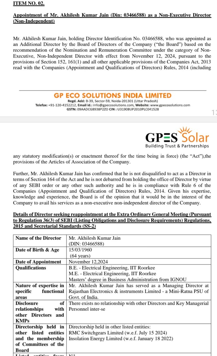 InvestisArt's tweet photo. GPES announces EGM on Feb 10. New directors joining appear to have great educational and field experience👌
Further increasing the borrowing limit to 1,000 cr(indication of preferential fund raise and need for capex)
Hoping bad phase ofmarket end soon & Gpeco do wonder in future. https://t.co/o36W5uhg7n