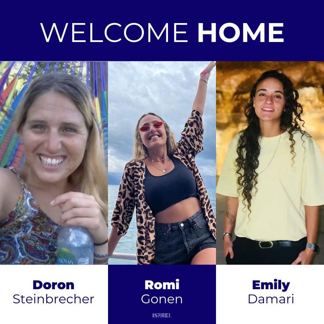 Israel's tweet image. We’ve been waiting for this moment for 471 days.
Welcome home Doron, Romi and Emily ❤️🇮🇱!
