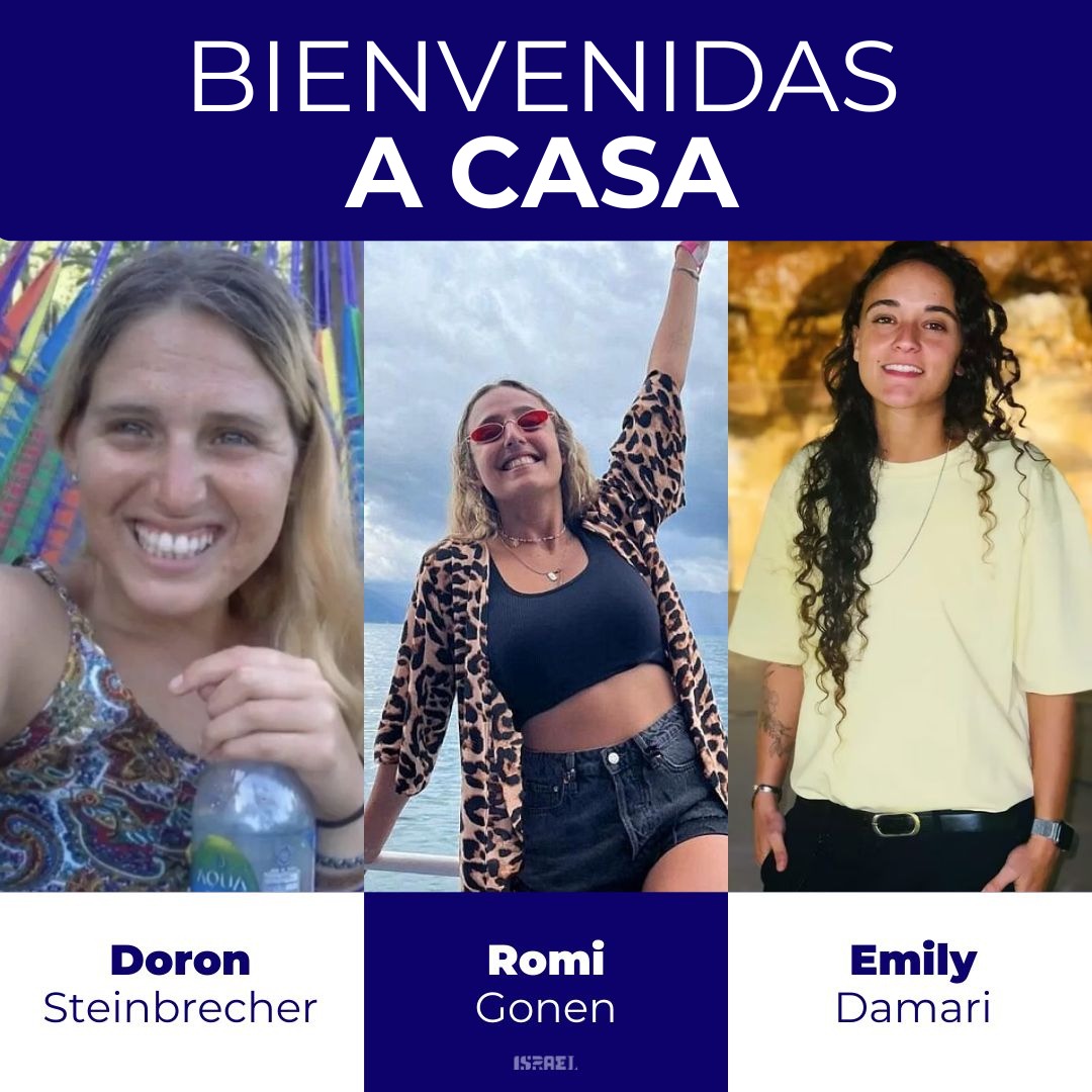 Doron, Romi y Emily están en #Israel. Todo un país, y todo el mundo libre palpita y festeja. 
Bienvenidas a casa!