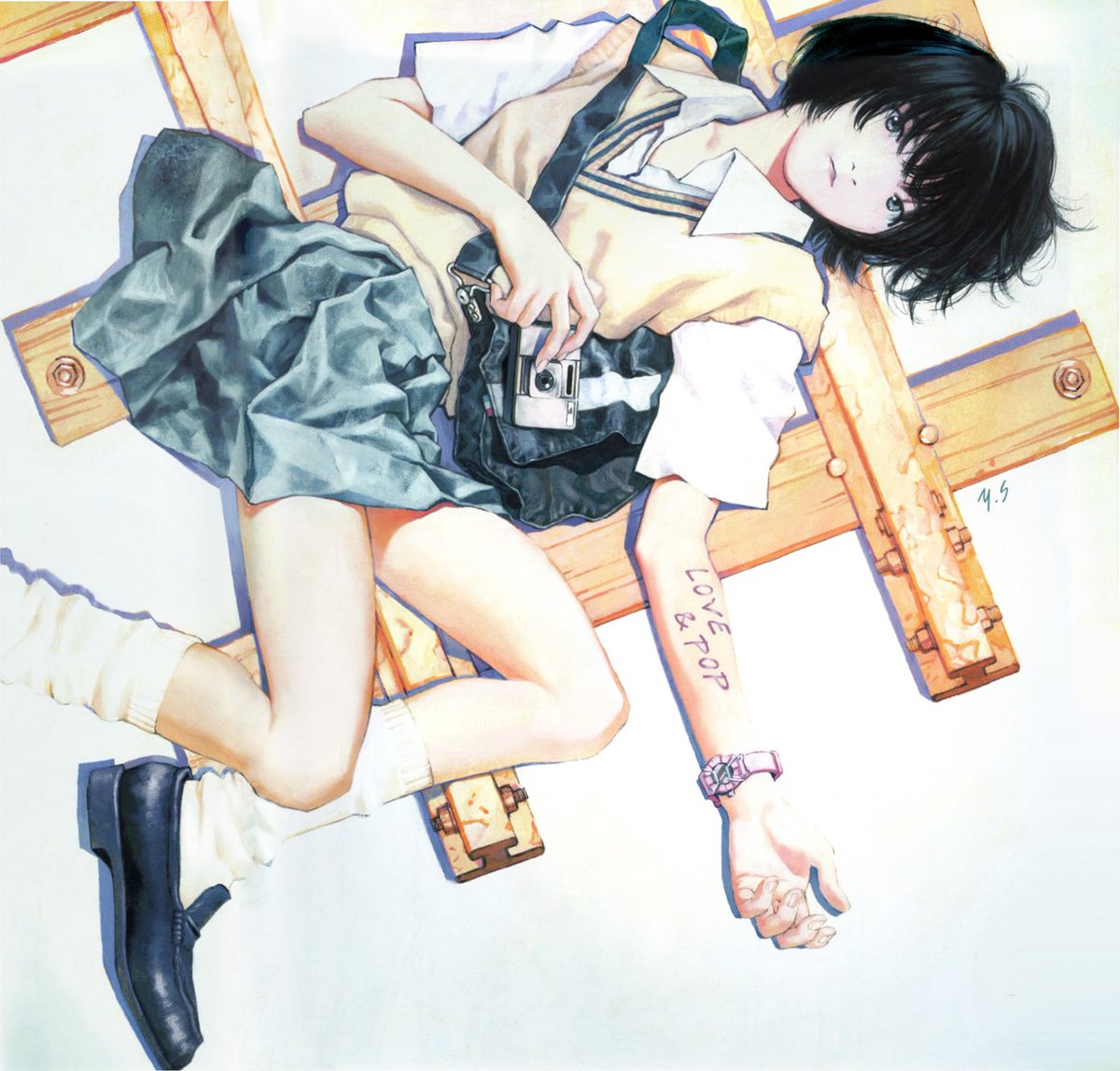 Illustration for Hideaki Anno’s LOVE &amp; POP by EVANGELION character designer Yoshiyuki Sadamoto, 1998.