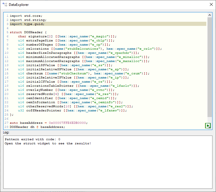 mrexodia's tweet image. DataExplorer is a plugin for @x64dbg that integrates the pattern language from @WerWolv's ImHex. You can quickly visualize data structures in memory!
