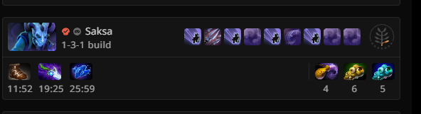 Who am I to question <a href="/Saksadota/">Saksa</a> but there is no way this Riki support build is correct. Maxing Smoke Screen first is surely the way, just look at the scaling of Smoke vs Blink Strike.