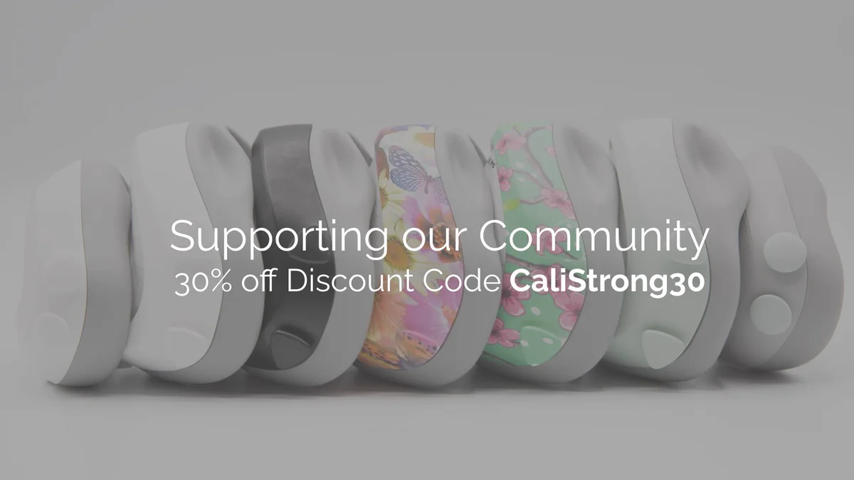 Image of adult and kids Flo Masks with the line "Supporting our Community 30% off Discount Code CaliStrong30"
